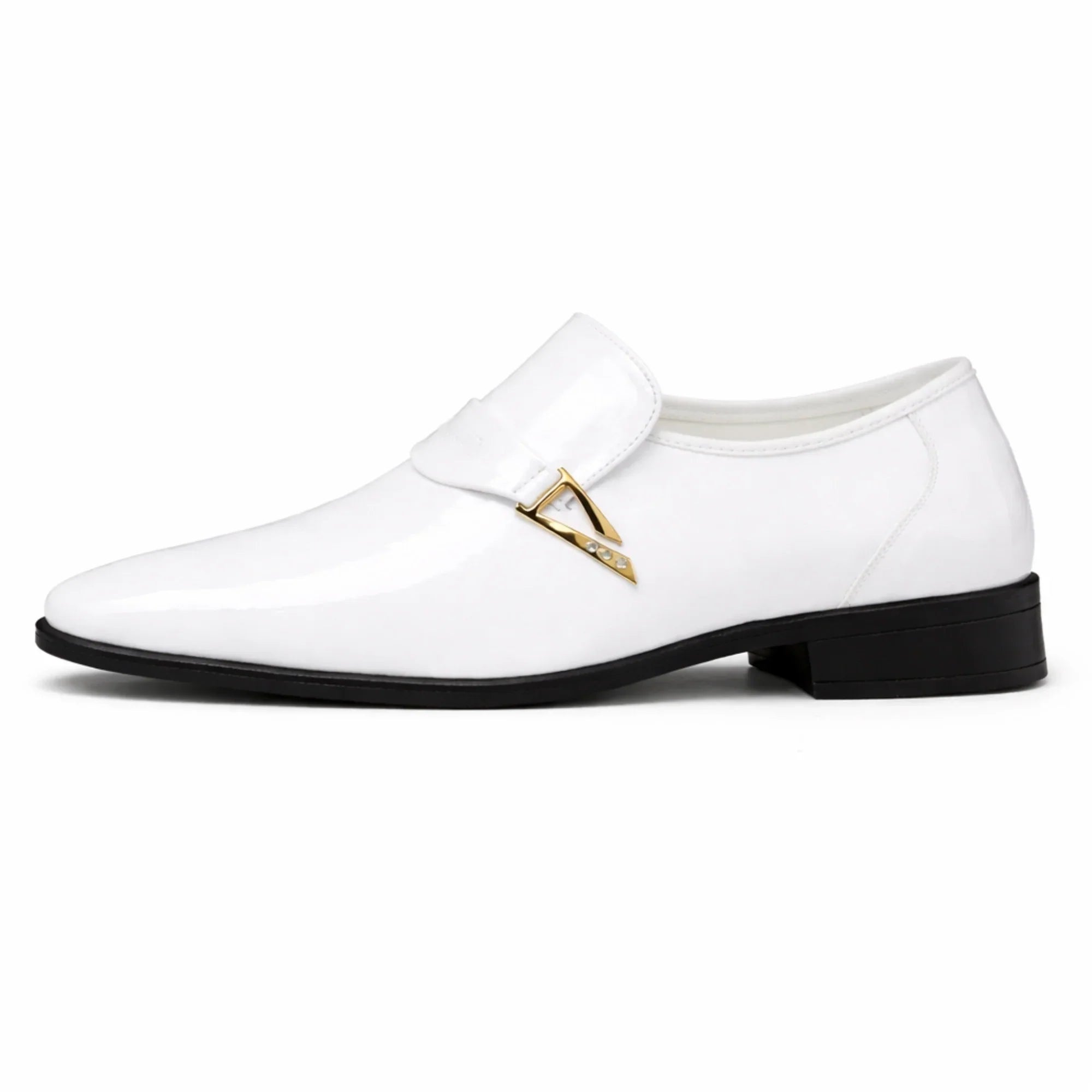 White Patent Leather Classics for Men – Business Dress Shoes, Slip-On Party Footwear with Pointed Toe