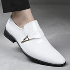 White Patent Leather Classics for Men – Business Dress Shoes, Slip-On Party Footwear with Pointed Toe