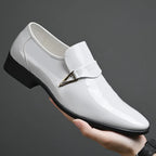 White Patent Leather Classics for Men – Business Dress Shoes, Slip-On Party Footwear with Pointed Toe