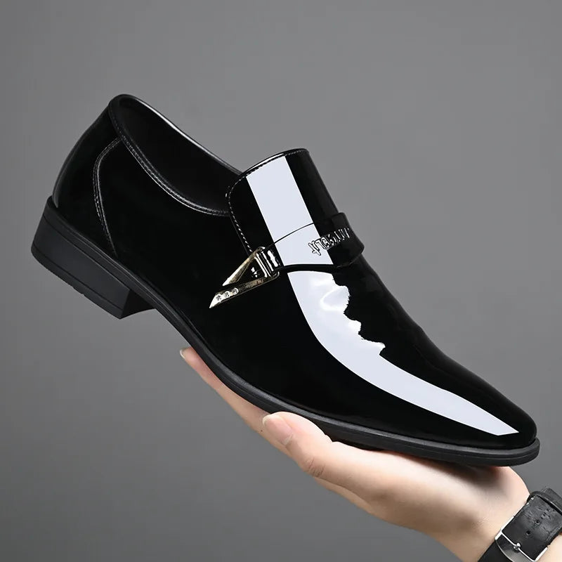 White Patent Leather Classics for Men – Business Dress Shoes, Slip-On Party Footwear with Pointed Toe