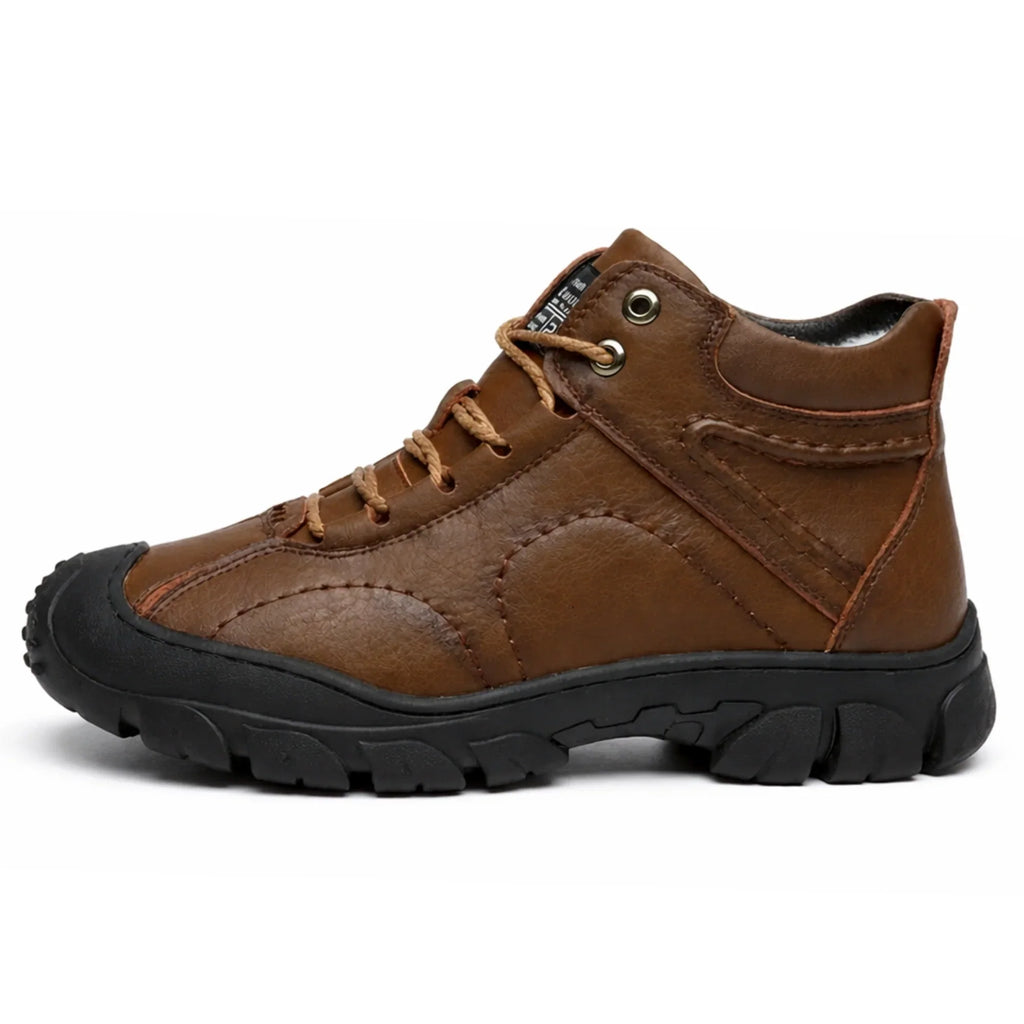 Men’s Winter Snow Boots – Waterproof Lace-Up Leather Ankle Work Boots, Non-Slip Cotton-Lined Footwear