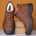 Men’s Winter Snow Boots – Waterproof Lace-Up Leather Ankle Work Boots, Non-Slip Cotton-Lined Footwear