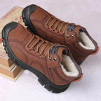 Men’s Winter Snow Boots – Waterproof Lace-Up Leather Ankle Work Boots, Non-Slip Cotton-Lined Footwear