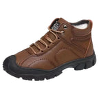 Men’s Winter Snow Boots – Waterproof Lace-Up Leather Ankle Work Boots, Non-Slip Cotton-Lined Footwear