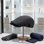Men’s Winter Beret – Thick Wool Vintage Herringbone Gatsby Style, Adjustable Fit