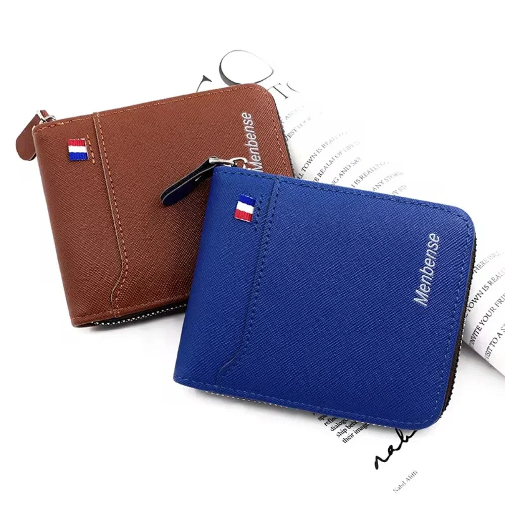Men's Short Zipper Wallet – Korean Style Card Holder with Coin Pocket, RFID Protection