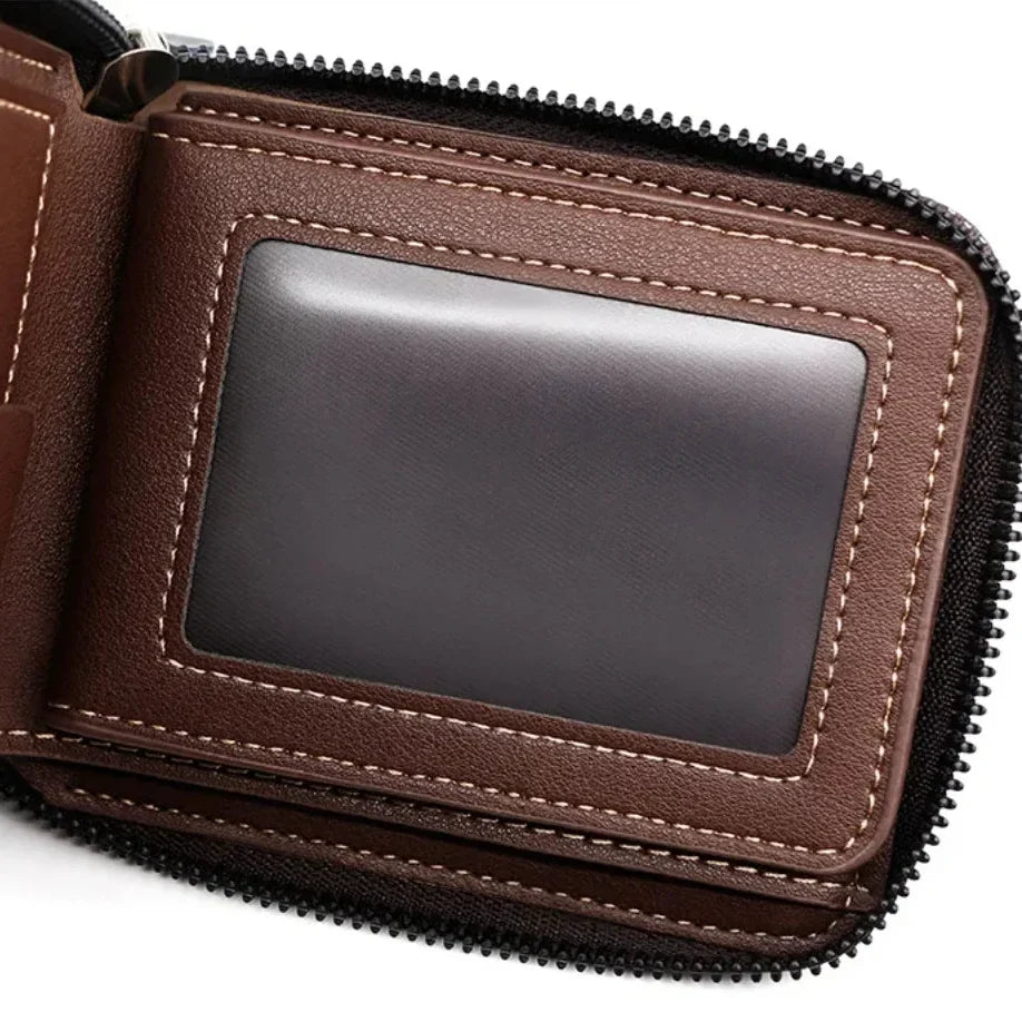 Men's Short Zipper Wallet – Korean Style Card Holder with Coin Pocket, RFID Protection
