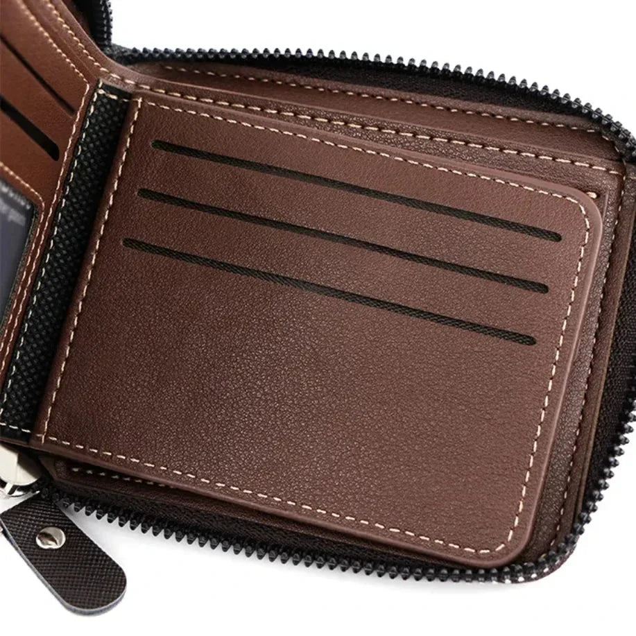 Men's Short Zipper Wallet – Korean Style Card Holder with Coin Pocket, RFID Protection