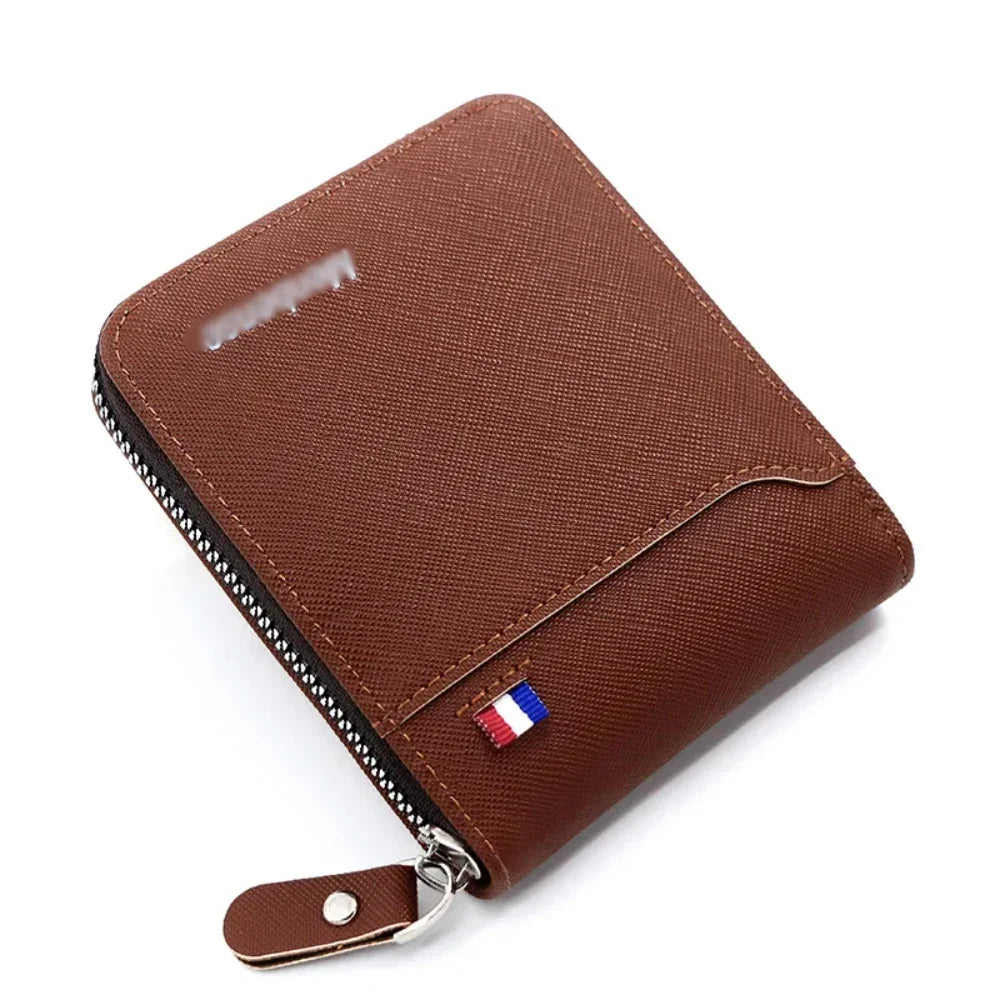 Men's Short Zipper Wallet – Korean Style Card Holder with Coin Pocket, RFID Protection